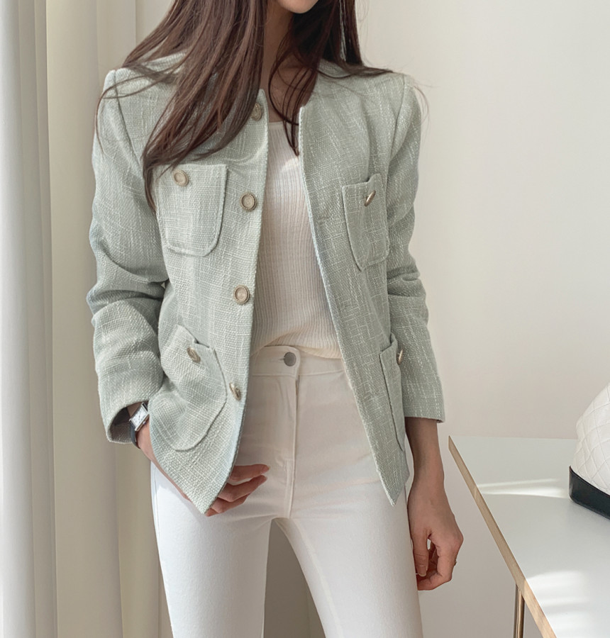 Chic French Style Tweed Jacket for Women Elegant Single-Breasted Solid Short Coat