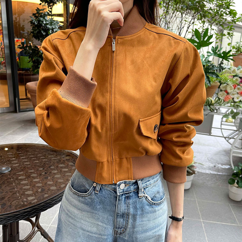 Korean Chic Suede Baseball Jacket for Women Fall Winter Commute