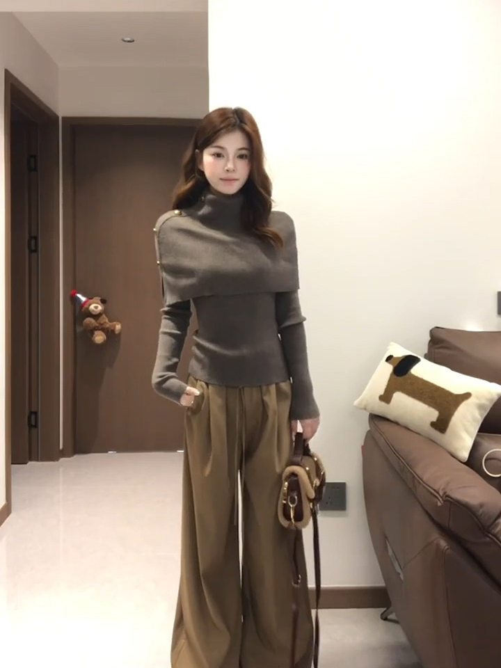 Elegant Irregular Cape Knit Sweater Set for Women Fall Winter