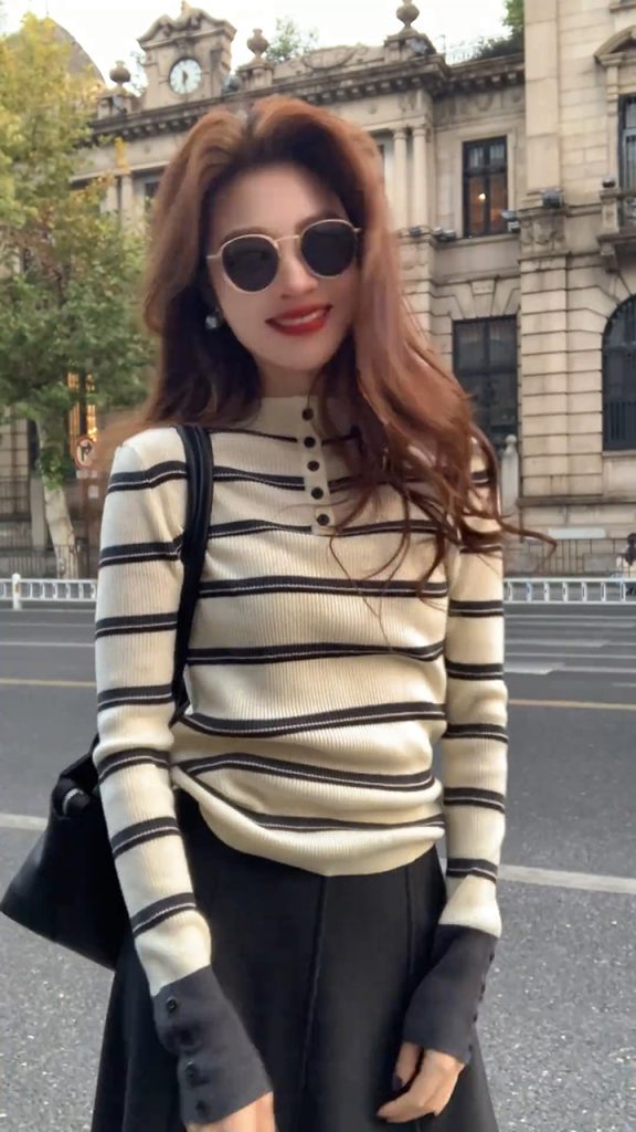 Colorful Striped Knit Sweater Winter New Fashion Versatile Women's Top