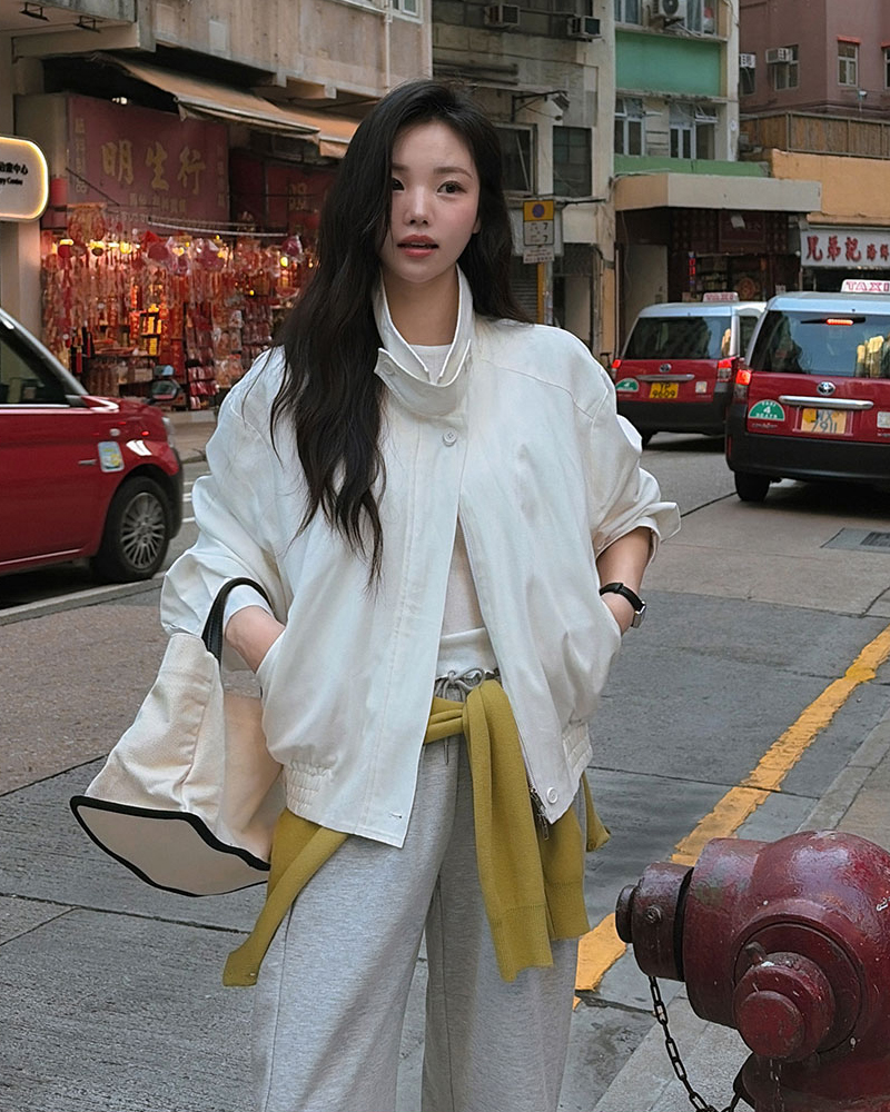 Korean Chic Relaxed Fit Double Zip Washed Cotton Utility Jacket for Women